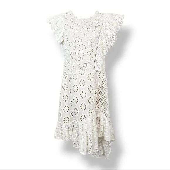 Sea New York Embroidered Eyelet Asymmetrical Lace Up Edie Dress in White Size 10 - Picture 4 of 12
